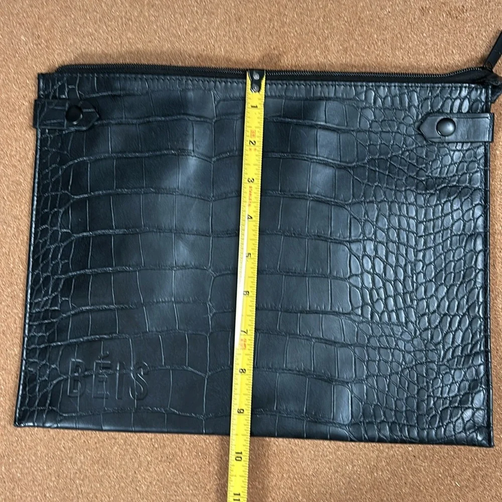 Beis Black Faux Leather The work Tote Croc Laptop Sleeve